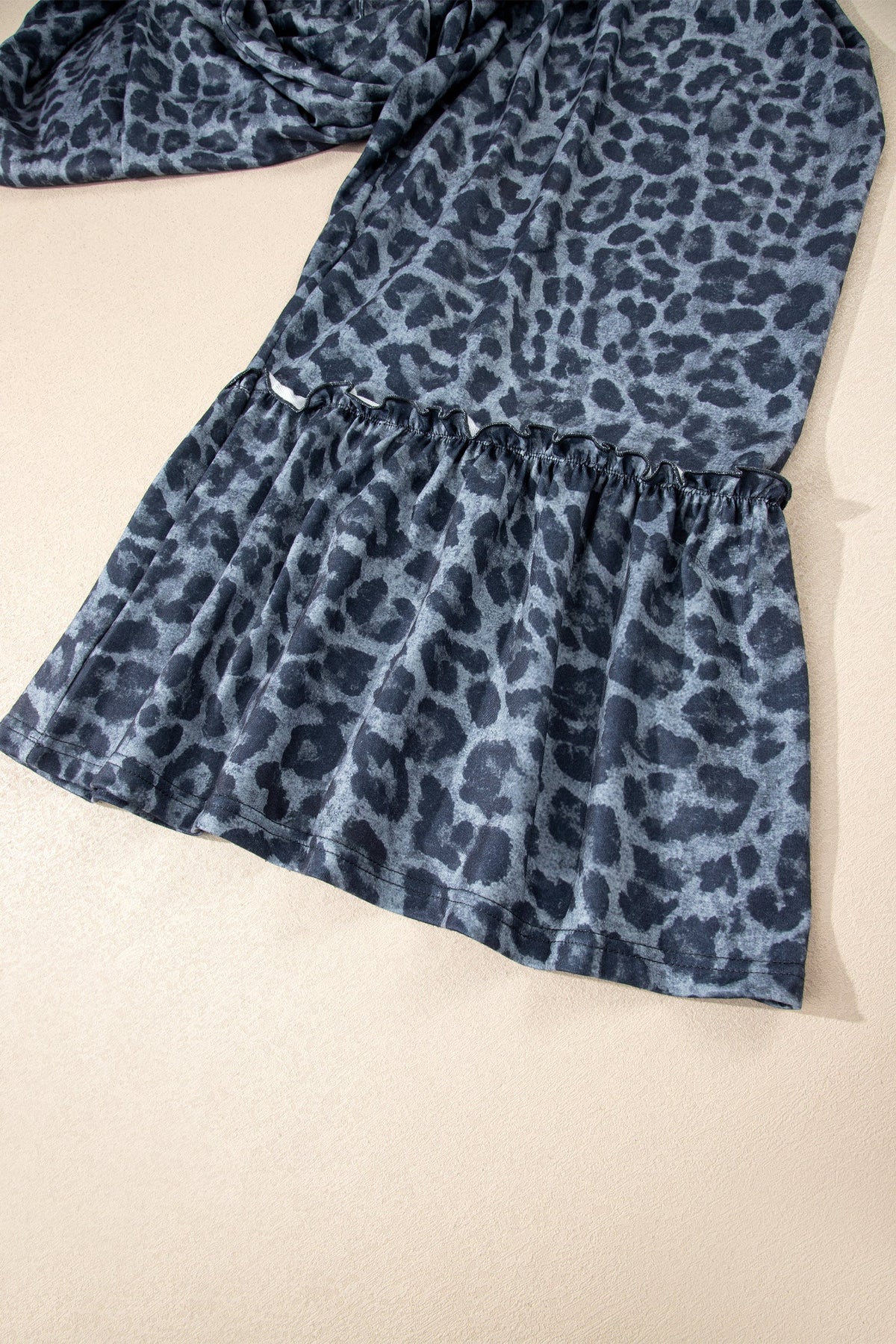 Gray Wild Leopard Print Frilled Detail Drawstring Wide Leg Pants - Pretty Petty Co