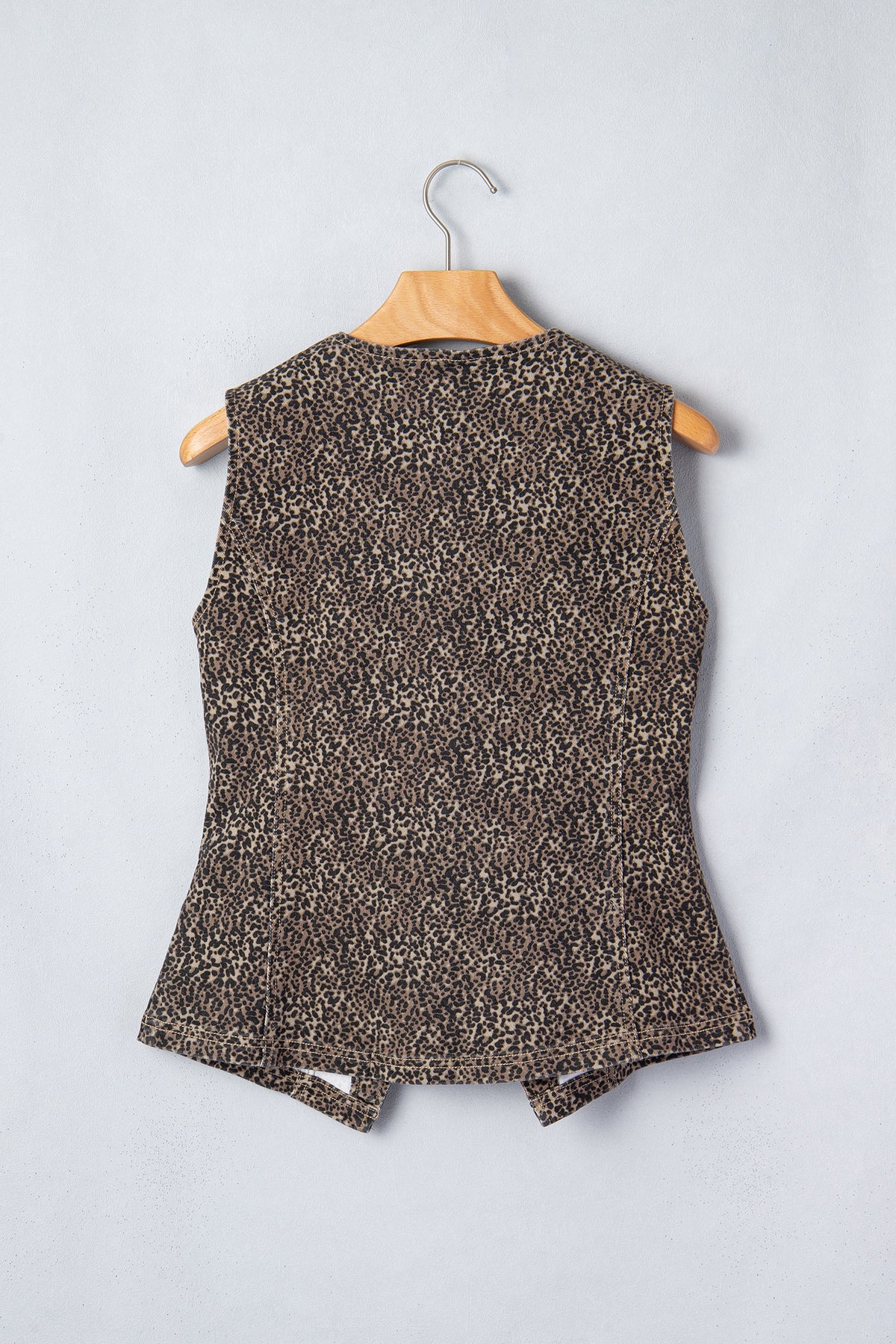 Brown Leopard Print Slim Denim Vest - Pretty Petty Co
