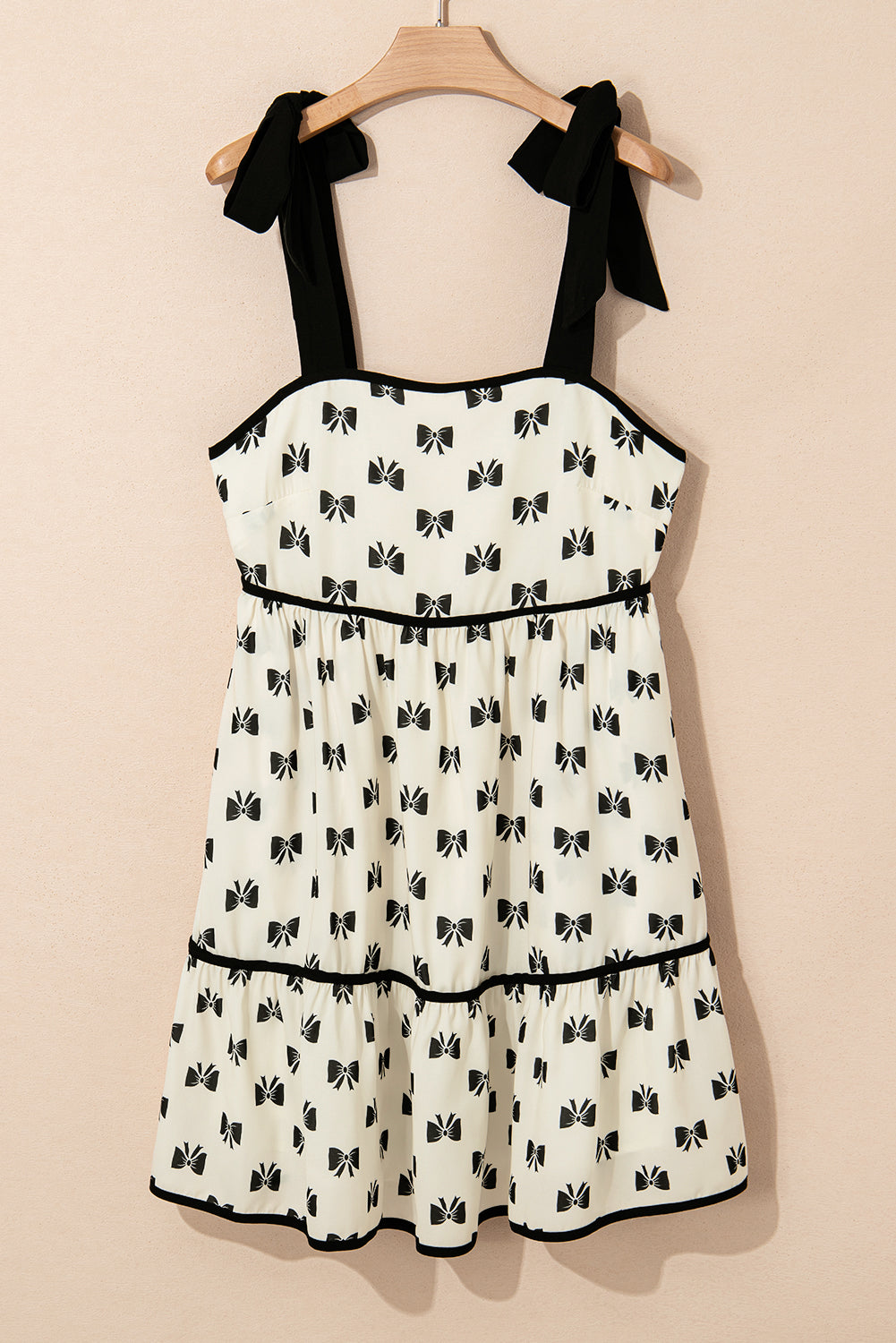 White Bow Contrast Trim Knotted Shoulder Mini Dress - Pretty Petty Co
