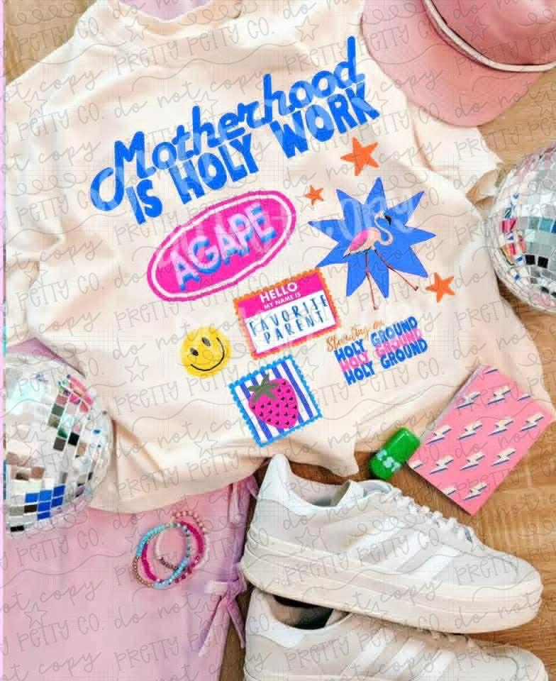 Motherhood Is Holy Work Shirt, Christian Mom Life Graphic Tee, Faith Based Motherhood T Shirt - Pretty Petty Co