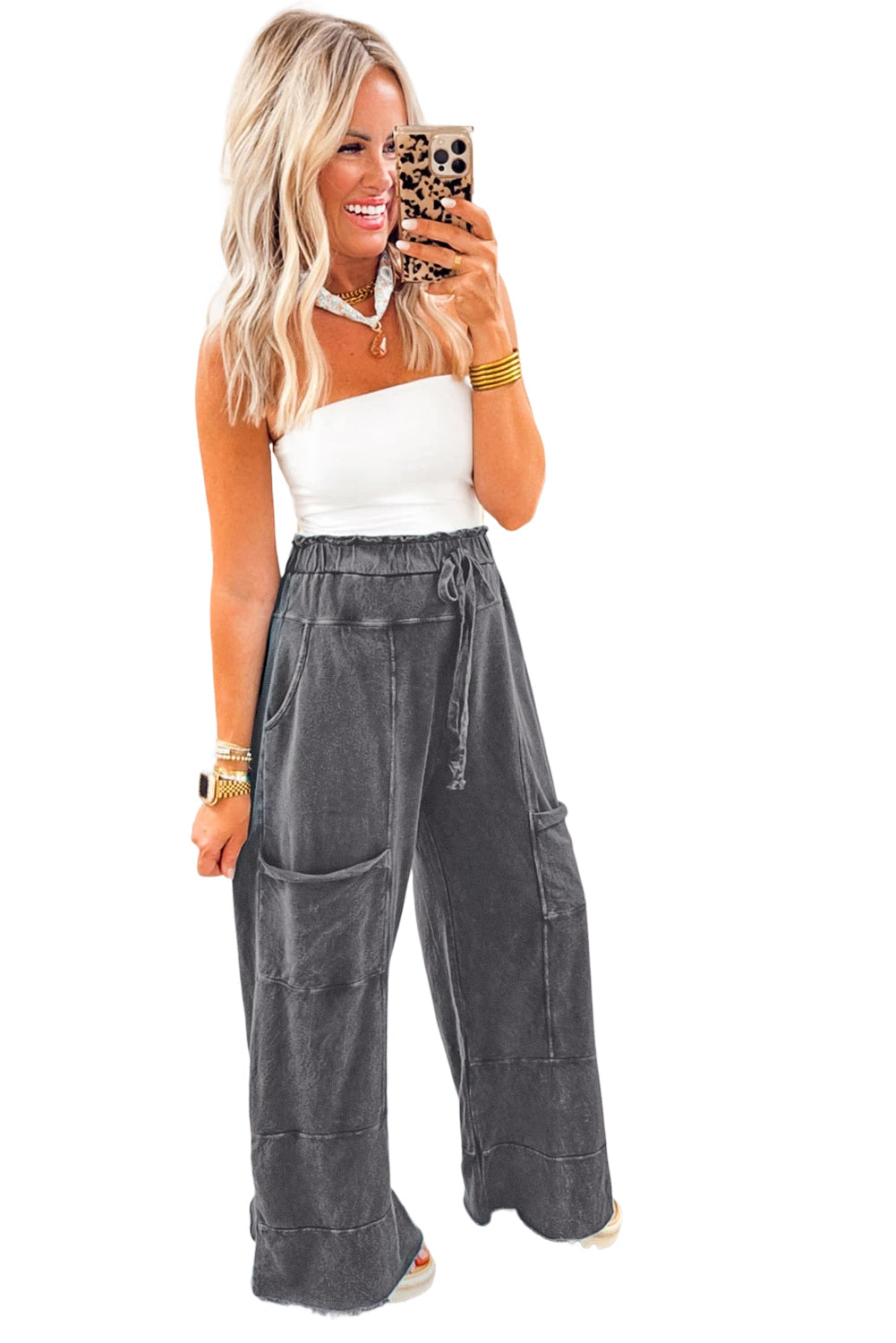 Wild Ginger  Mineral Wash Knot High Waist Raw Hem Pants - Pretty Petty Co