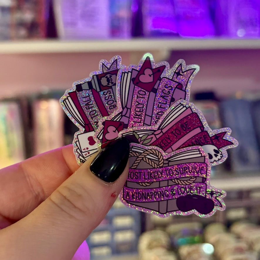 Dark Romance Tropes Books Mini Sticker Bundle - Crushed Glitter Finish - 4 Stickers - Pretty Petty Co