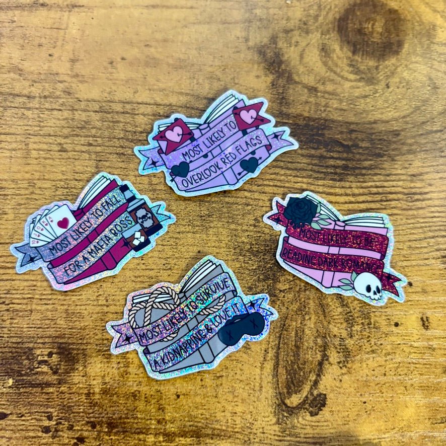 Dark Romance Tropes Books Mini Sticker Bundle - Crushed Glitter Finish - 4 Stickers - Pretty Petty Co