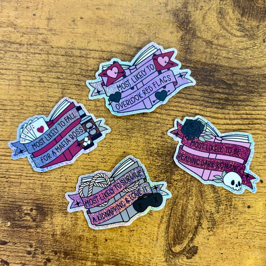 Dark Romance Tropes Books Mini Sticker Bundle - Crushed Glitter Finish - 4 Stickers - Pretty Petty Co