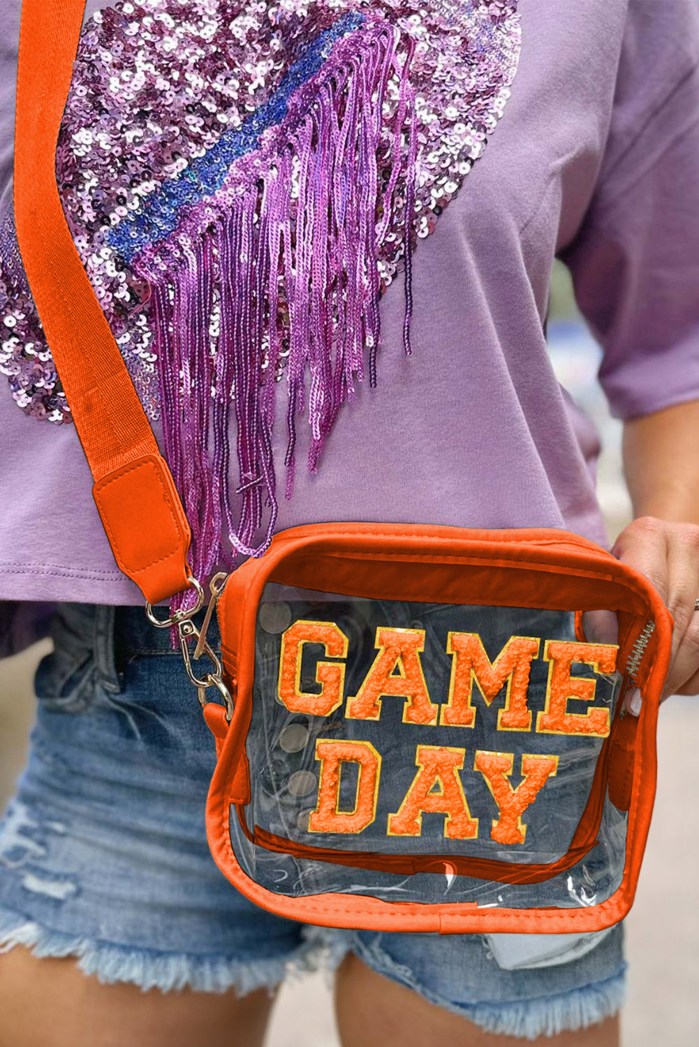 Black Chenille GAME DAY Pattern Clear Bag - Pretty Petty Co