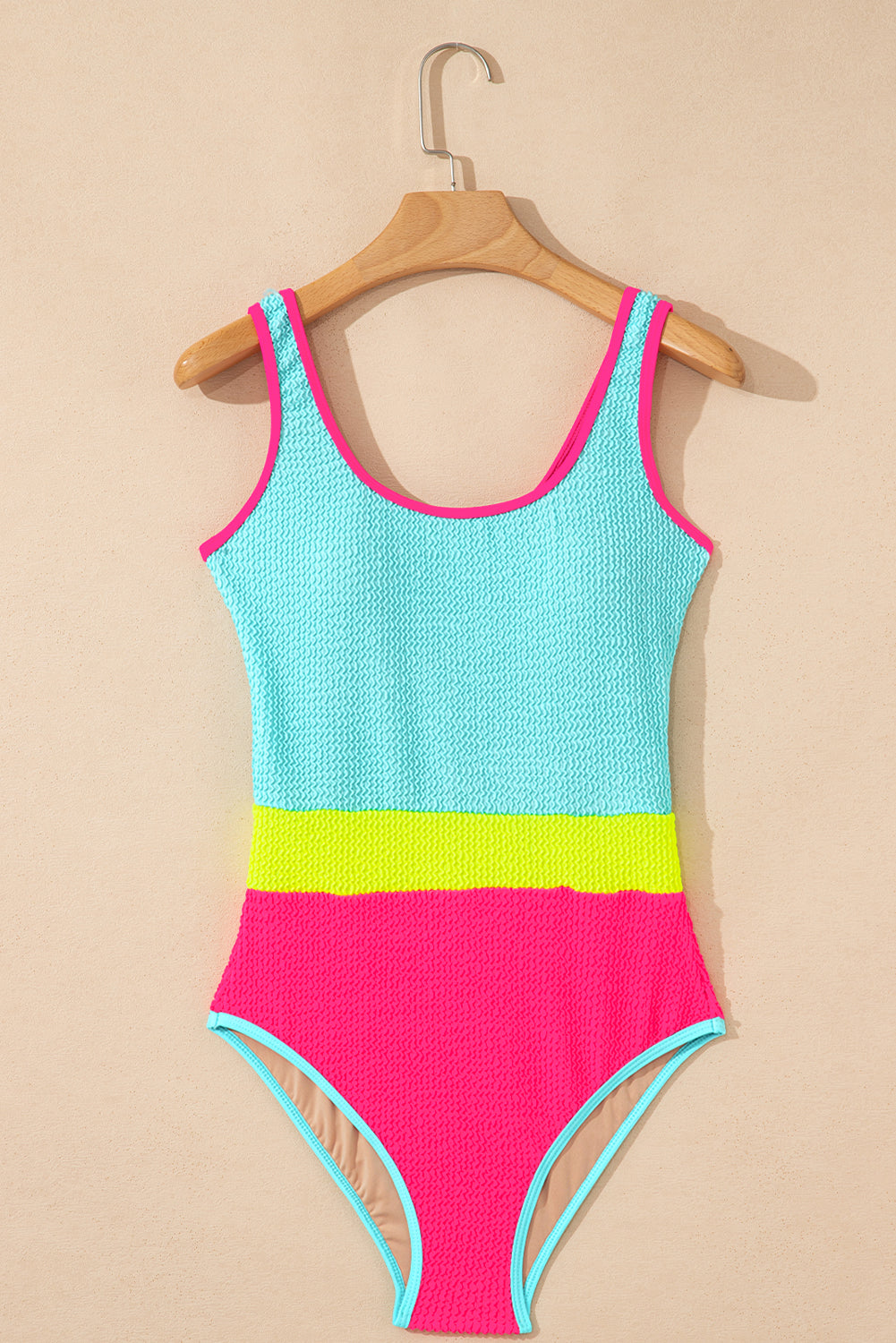 Rose Red Textured Colorblock One Piece Swimsuit - Pretty Petty Co