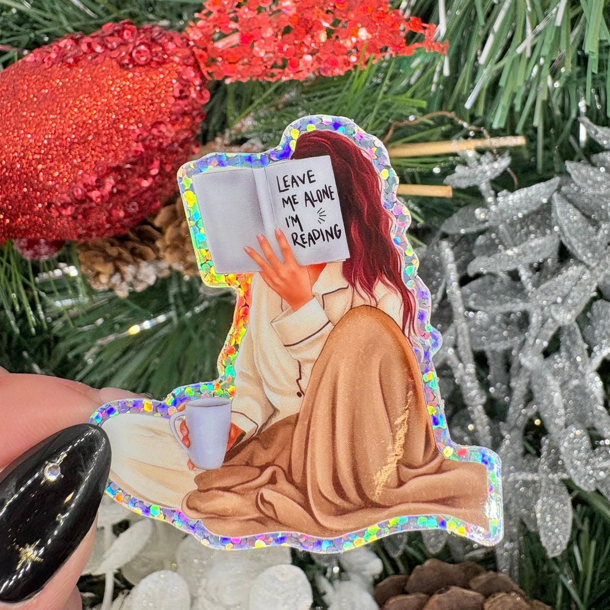 Don't Bother Me I'm Reading Girl Glitter Sticker - Pretty Petty Co
