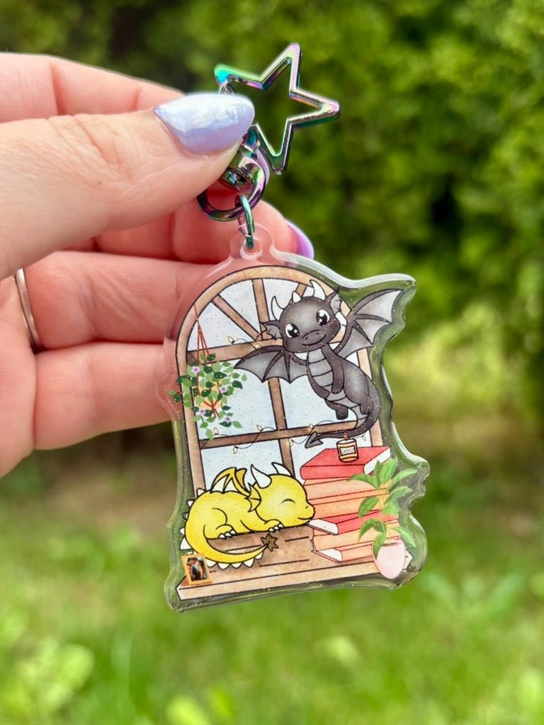 Dragon Window Watchers Sparkly Dual Sided Hook Clasp Keychain
