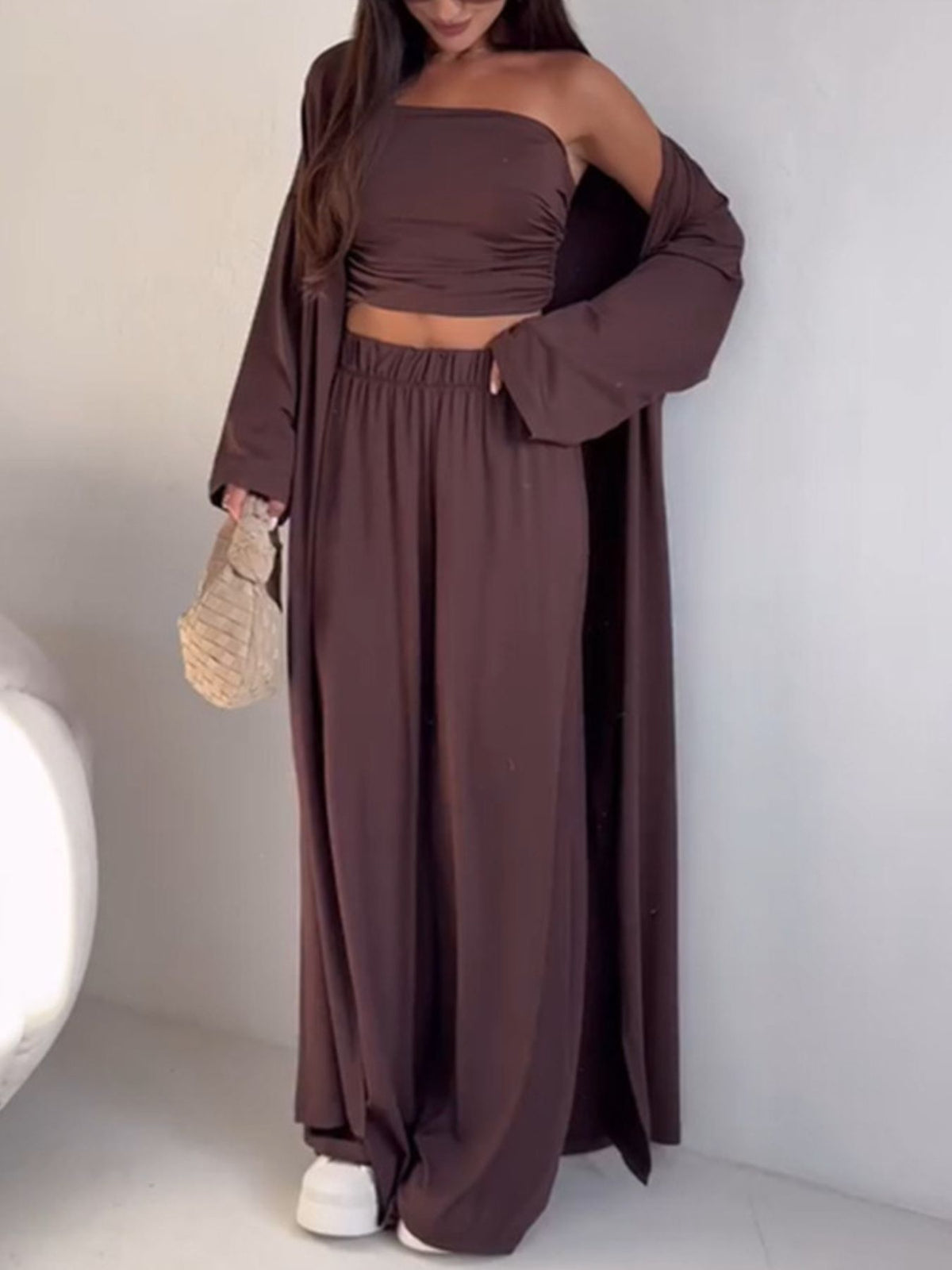 Tube Top & Cardigan & Pants Three Piece Set - Pretty Petty Co