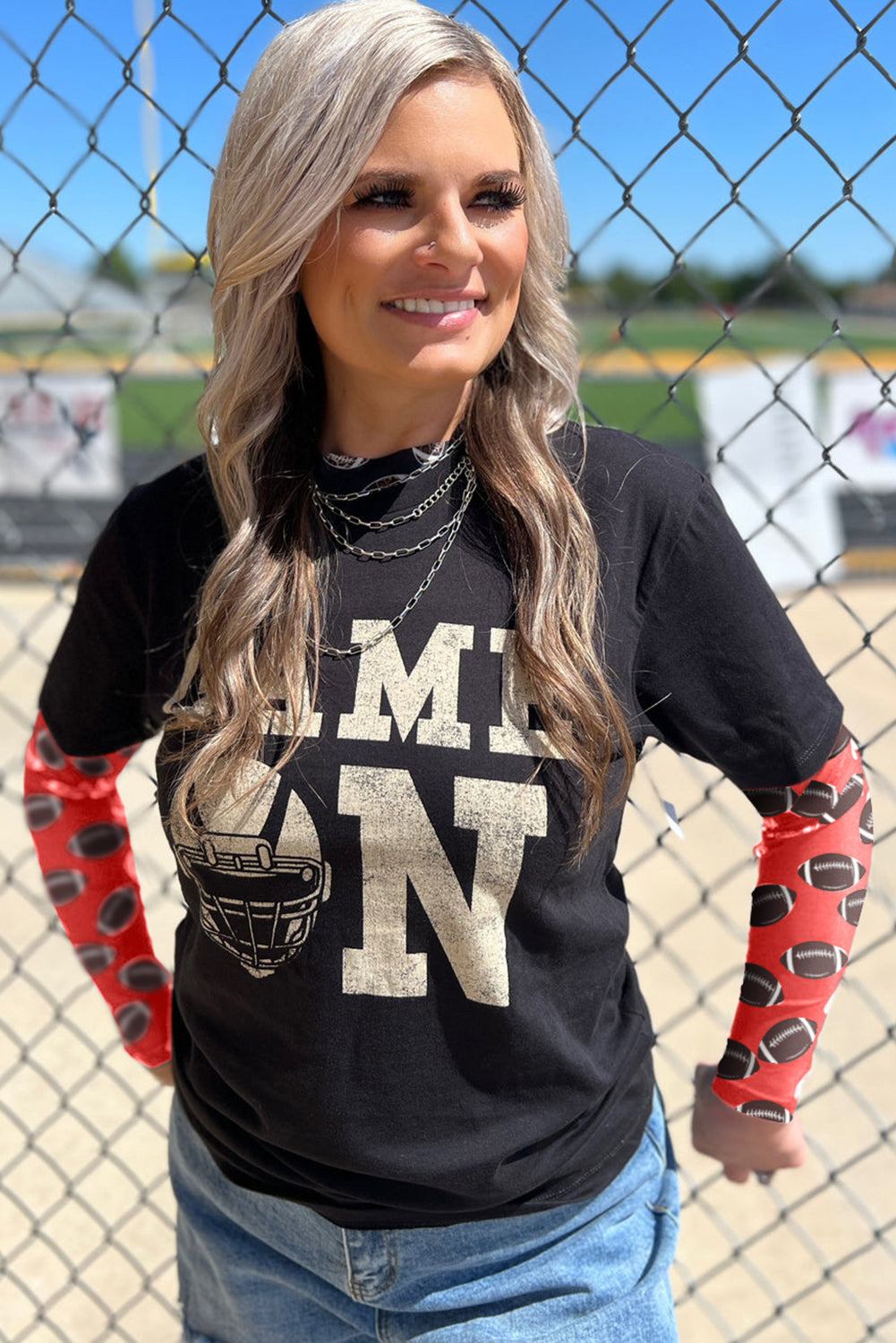 Brown Game Day Football Mesh Sheer Long Sleeve Top - Pretty Petty Co