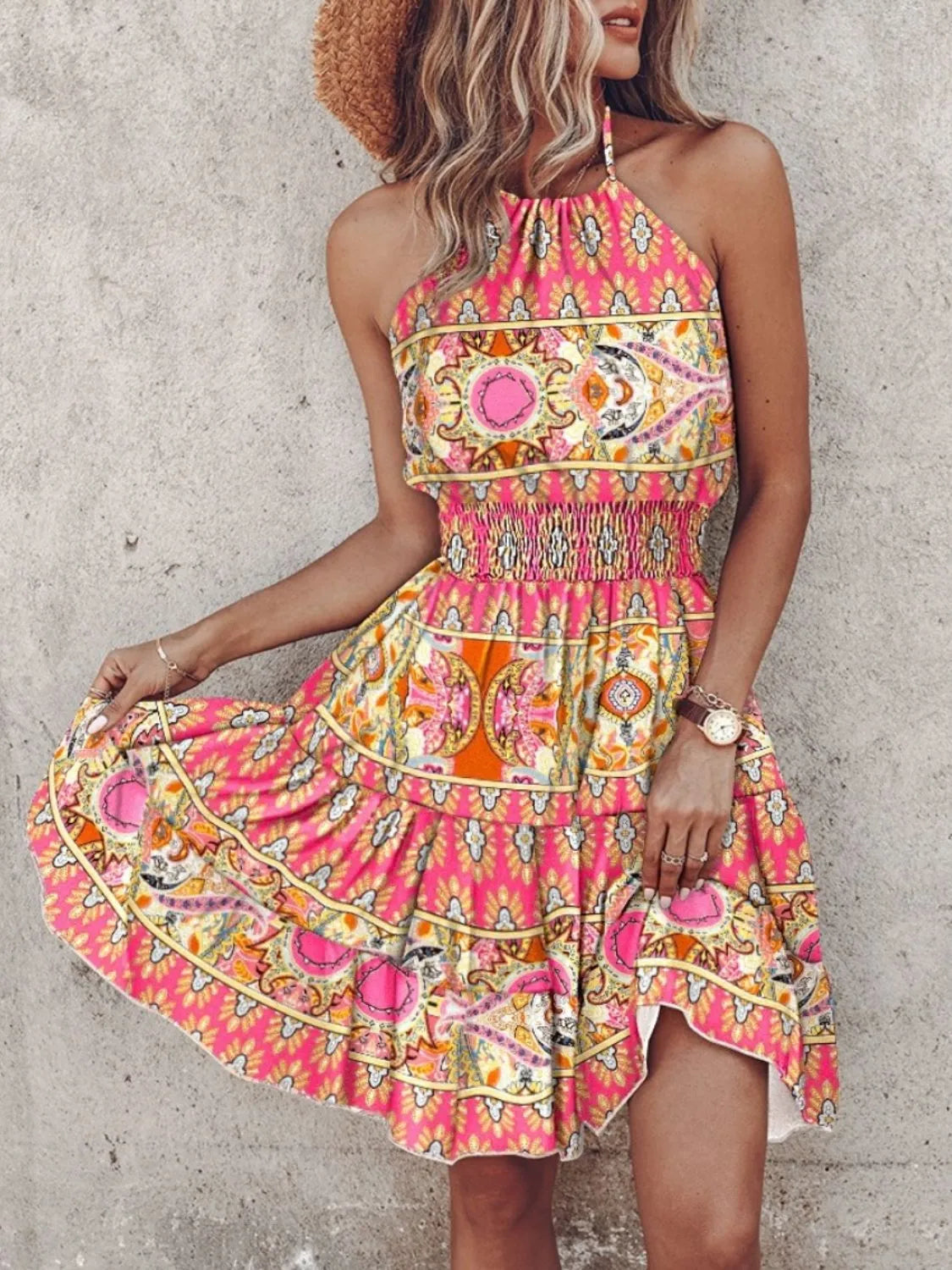 Paisley Print Halter Neck Mini Dress - Pretty Petty Co