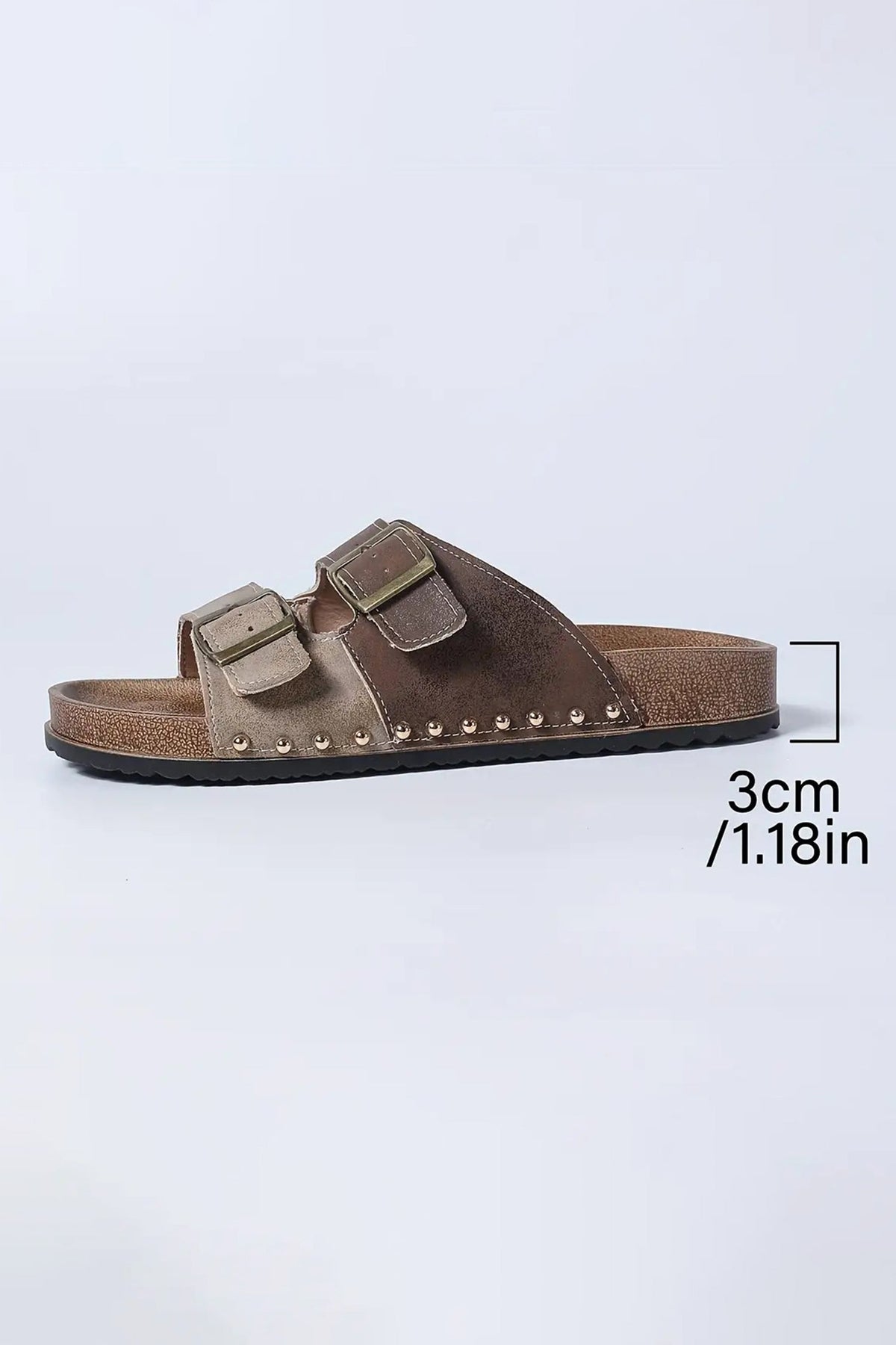 Coffee Two-tone Retro Buckle Straps Hollowed Faux Suede Slippers - Pretty Petty Co