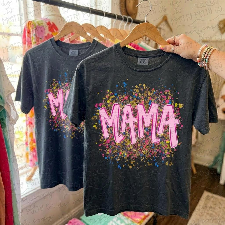 Mama Paint Splatter Graphic Tee, Colorful Retro Mom Shirt, Trendy Motherhood Tshirt, Boutique Mama Tee - Pretty Petty Co