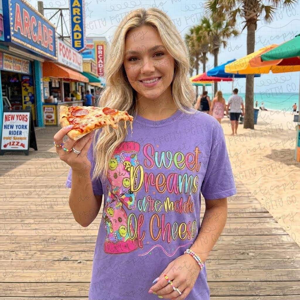 Sweet Dreams Are Made of Cheese Pizza Shirt | Funny Colorful Pizza Graphic Tee | Foodie Comfort Colors Tee | Retro Pizza Lover Gift - Pretty Petty Co