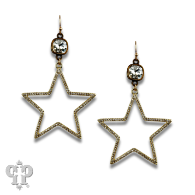 Gold open star earring with crystals from Swarovski®- LC