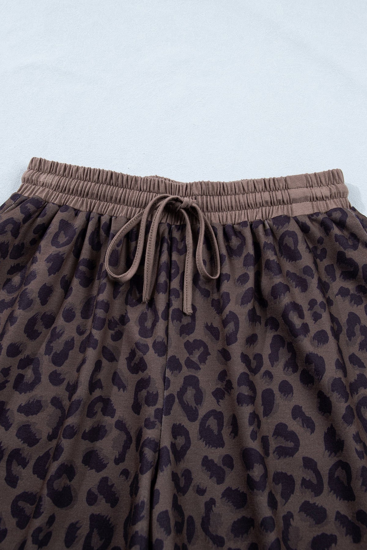 Brown V Neck Collar Leopard Printed 2pcs Short Set - Pretty Petty Co