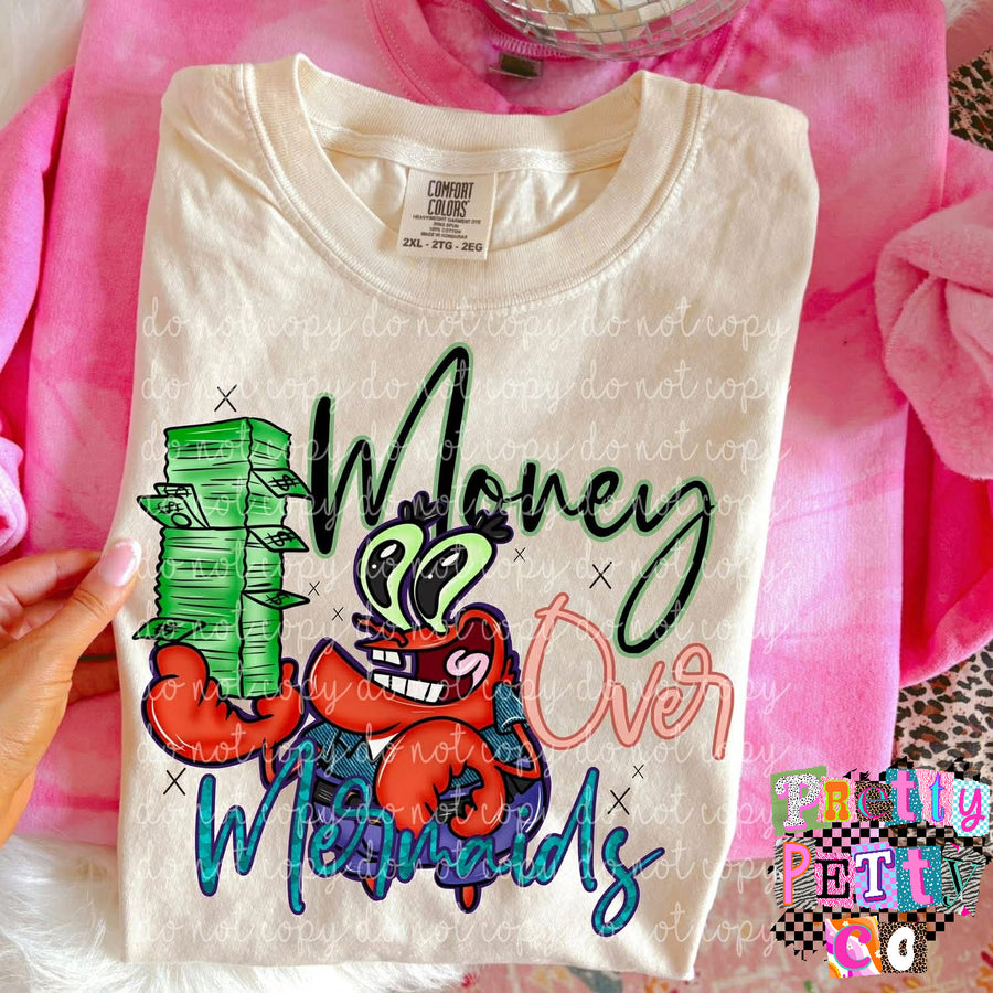 Cartoon Graphic Tee, Money Over Mermaids Pop Culture Shirt, Mr. Krabs Inspired Graphic Tee, Youth and Adult Sizing, DTF Printed - Pretty Petty Co
