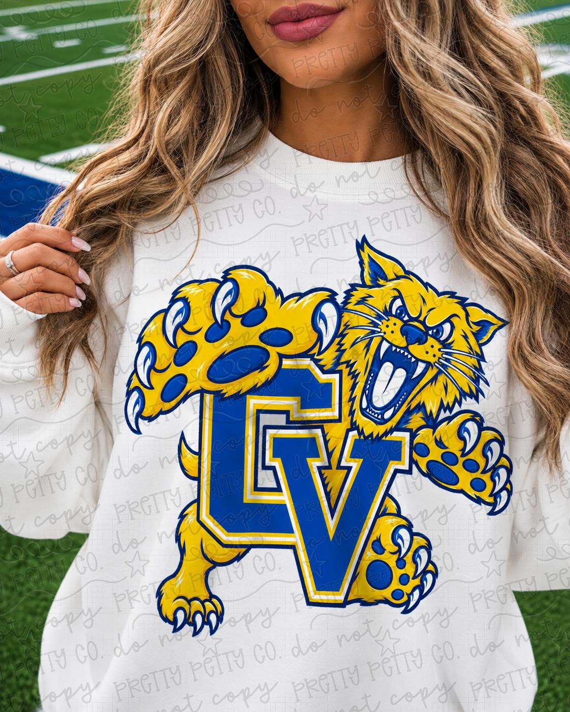 Guyan Valley GV Wildcats Mascot Spirit Shirt | Blue & Gold School Spirit Graphic Tee or Sweatshirt