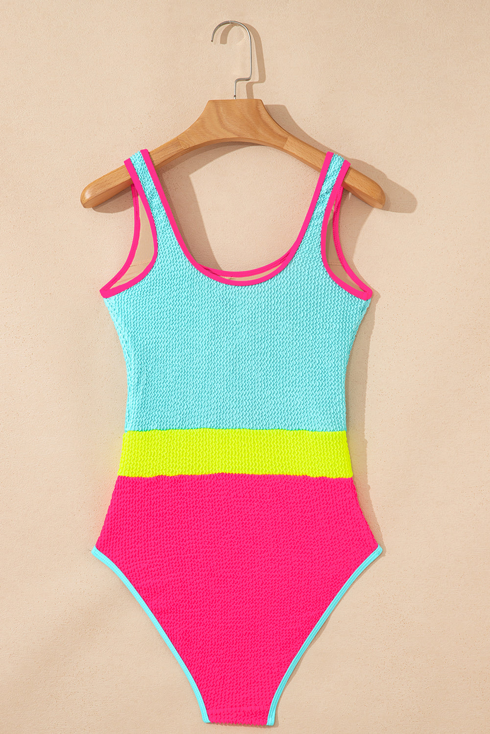 Rose Red Textured Colorblock One Piece Swimsuit - Pretty Petty Co