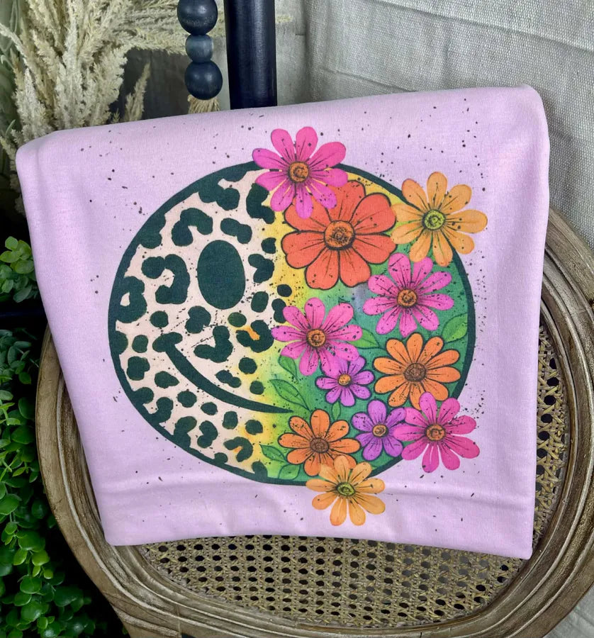 Leopard  and Floral Smiley Face (Gildan Tee) - Pretty Petty Co
