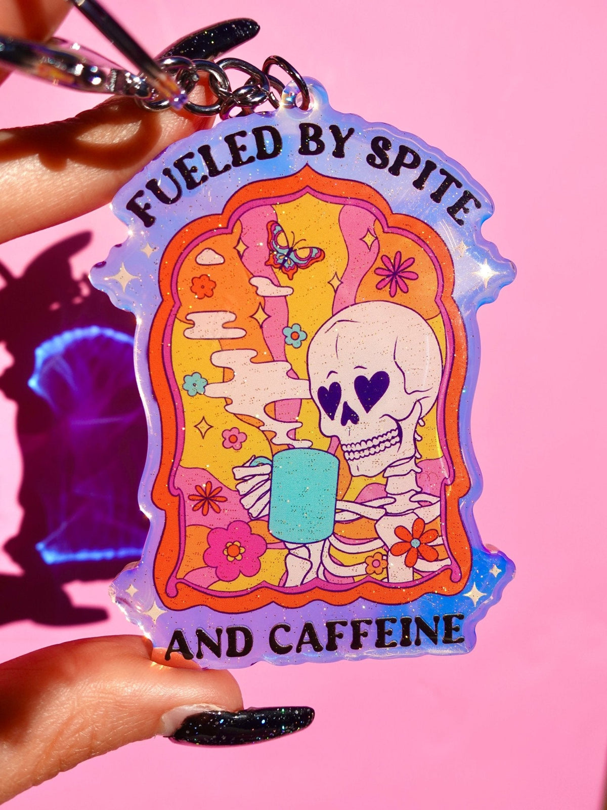 Fueled By Spite And Caffeine Rainbow Keychain - Pretty Petty Co