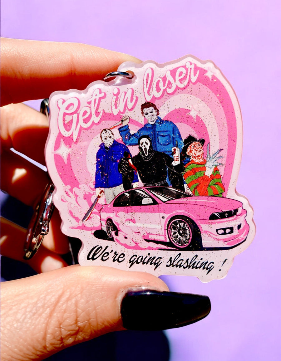 Get In Loser We're Going Slashing Halloween Keychain - Pretty Petty Co