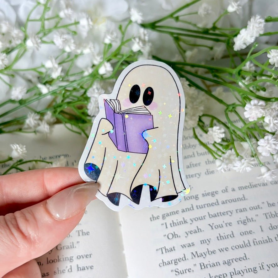 Ghost with Book 2.5-inch Sparkle Star Sticker - Pretty Petty Co
