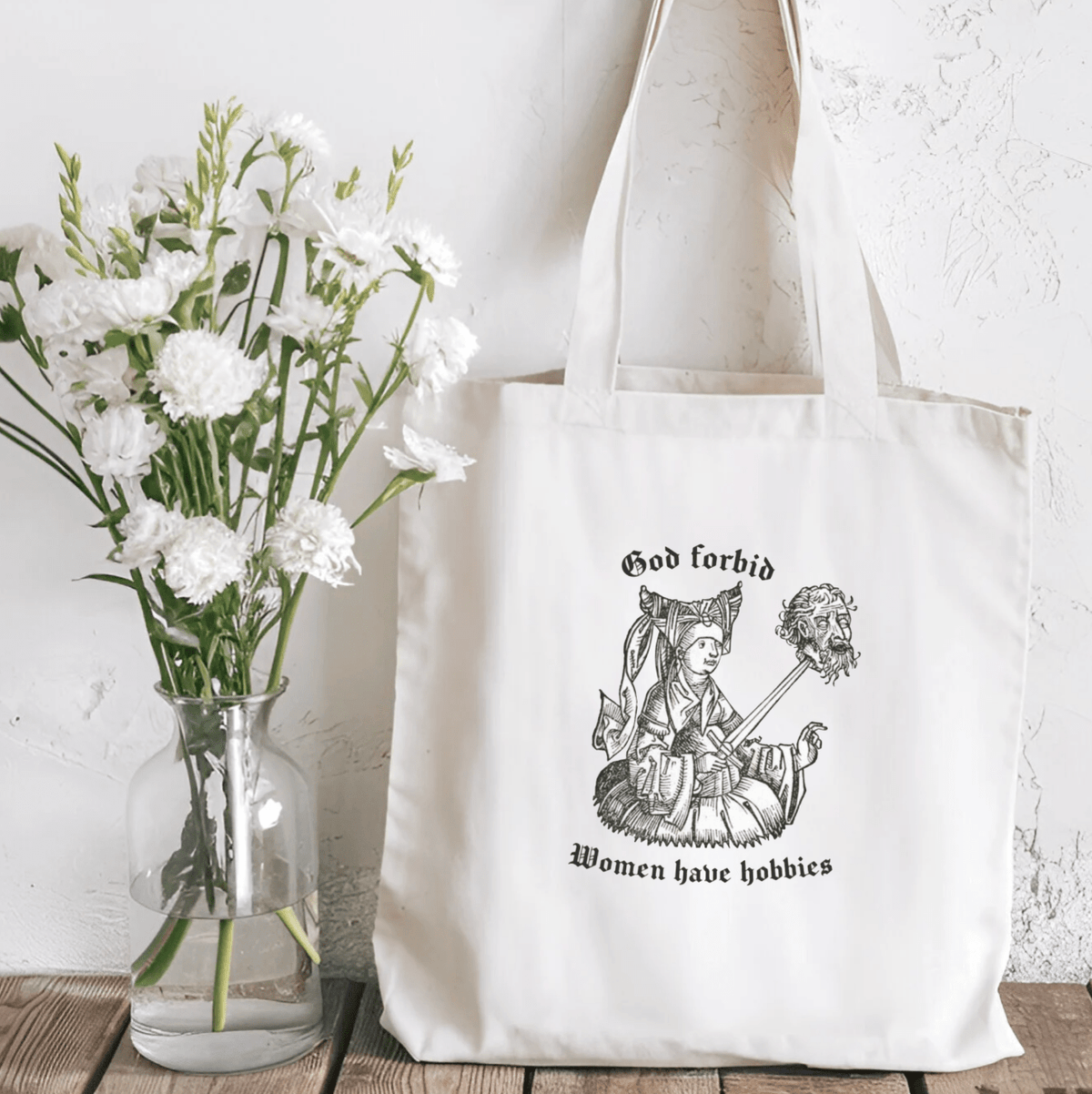 God Forbid Women Have Hobbies Sublimated Canvas Tote Bag