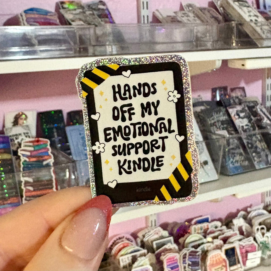 Hands Off My Emotional Support Kindle Crushed Glitter Sticker - Pretty Petty Co
