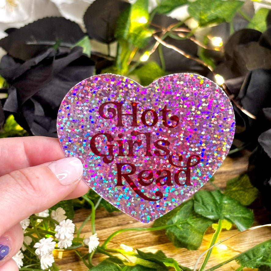 Heart Hot Girls Read Glitter Sticker - Pretty Petty Co