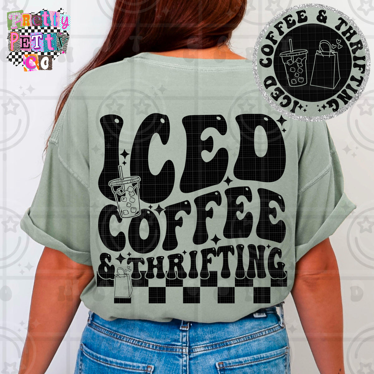 Iced Coffee And Thrifting Shirt | Funny Relatable Graphic Tee | Petty Mom Humor T-Shirt - Pretty Petty Co