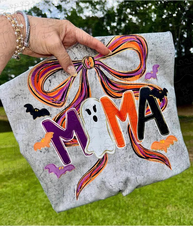 Mama Halloween Coquette Bow Graphic Tees