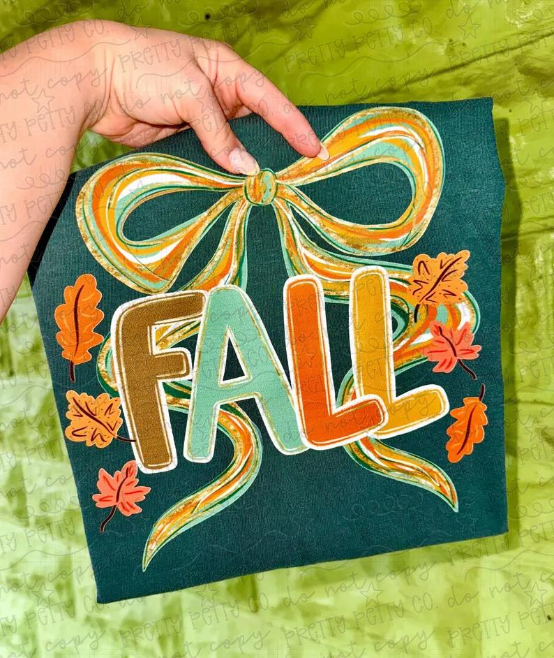 Fall Bow Graphic Tee | Retro Autumn Fall Shirt | Colorful Coquette Bow T-Shirt