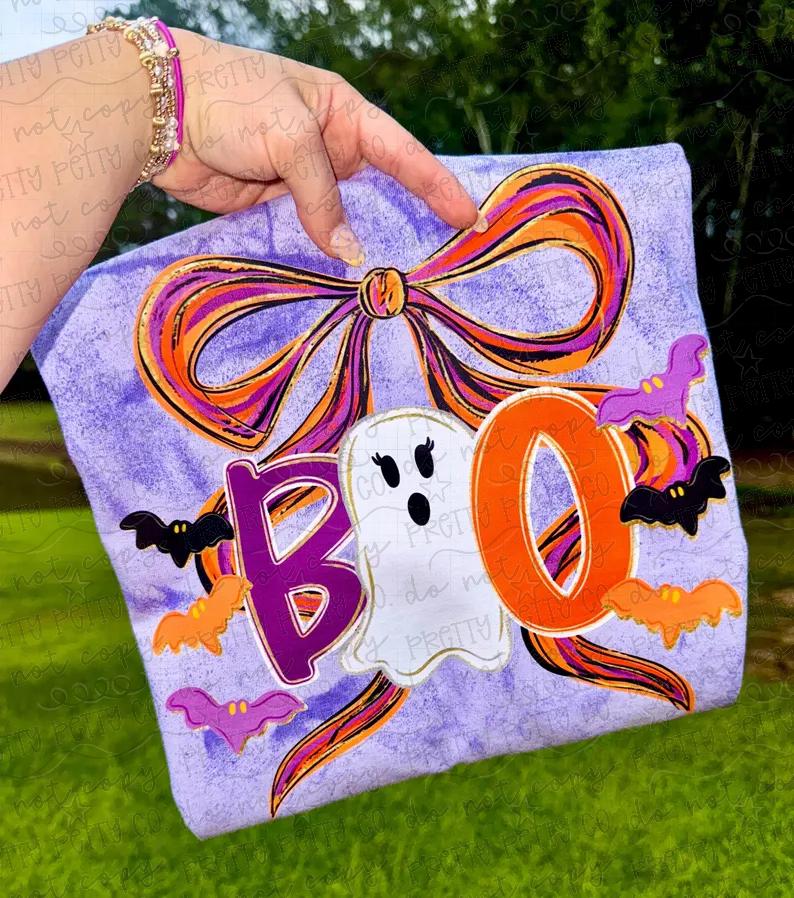 Boo Coquette Bow Halloween Graphic Tee | Cute Spooky Shirt