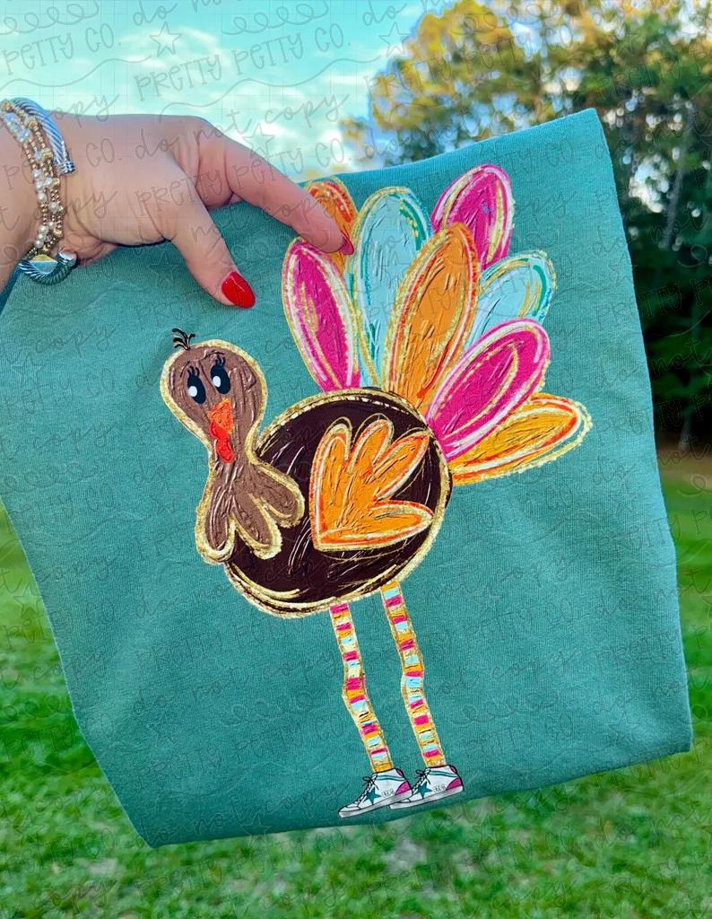 Cute Turkey Graphic Tee | Colorful Thanksgiving Turkey Shirt | Retro Fall T-Shirt
