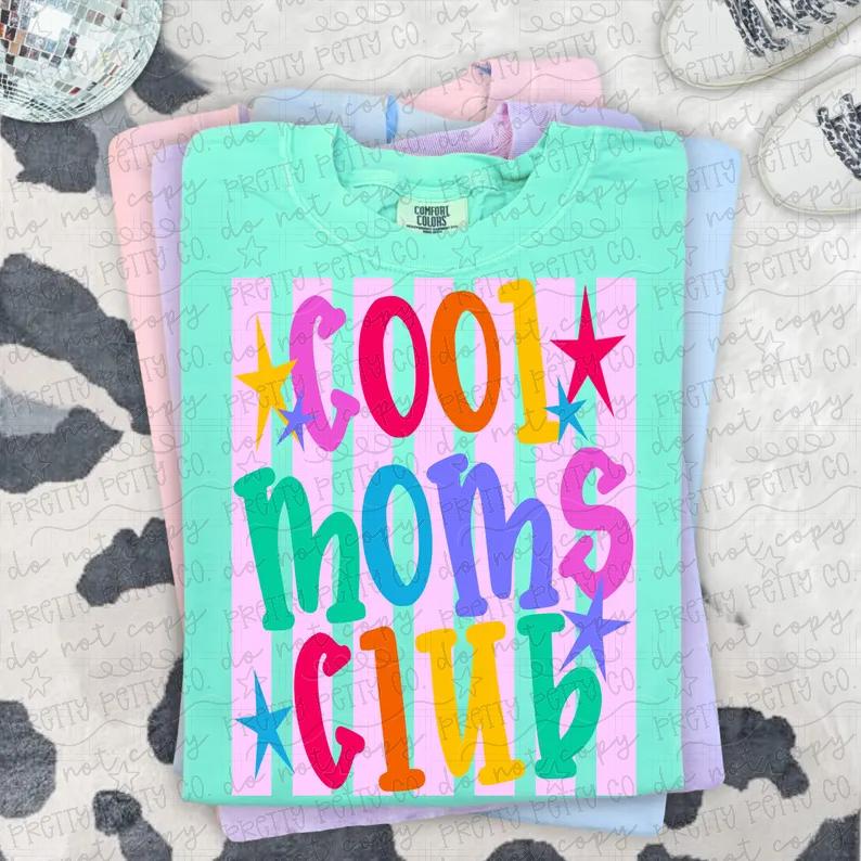 Cool Moms Club Colorful Retro Graphic Tee – Trendy Mom Comfort Colors Shirt