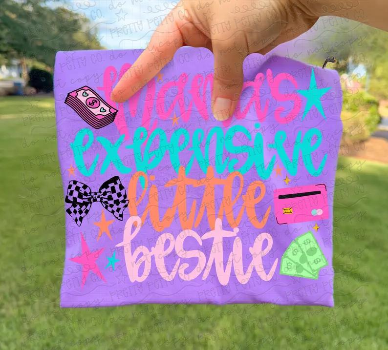 Mama’s Expensive Little Bestie Graphic Tee – Colorful Trendy Mom Shirt