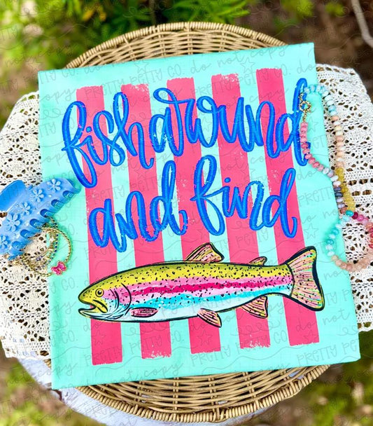 Fish Around and Find Trout Graphic Tee, Funny Fisherman Shirt, Lake Life Fishing Tshirt, Outdoor Summer Tee