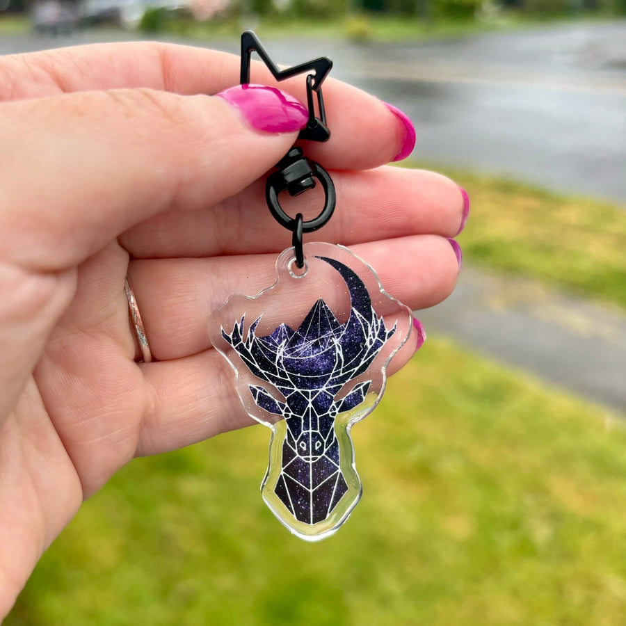 Stag Symbols Sparkle Keychain Dual Sided Hook Clasp Keychain