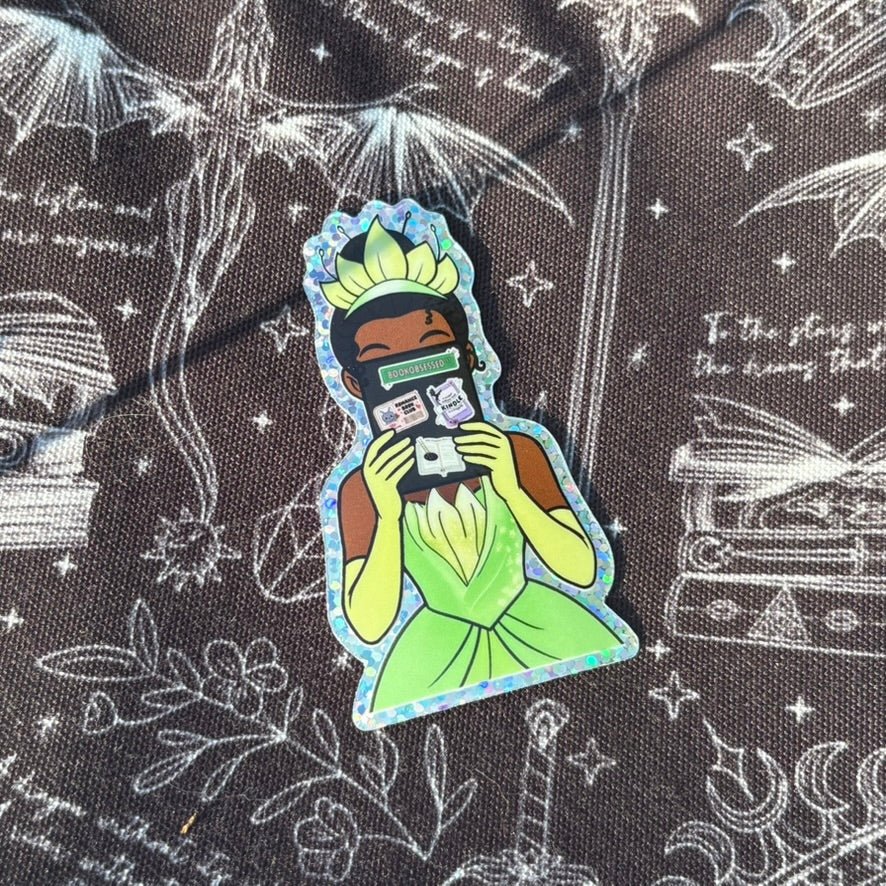 Princess Reading a Kindle Green Edition Glitter Sticker - Pretty Petty Co