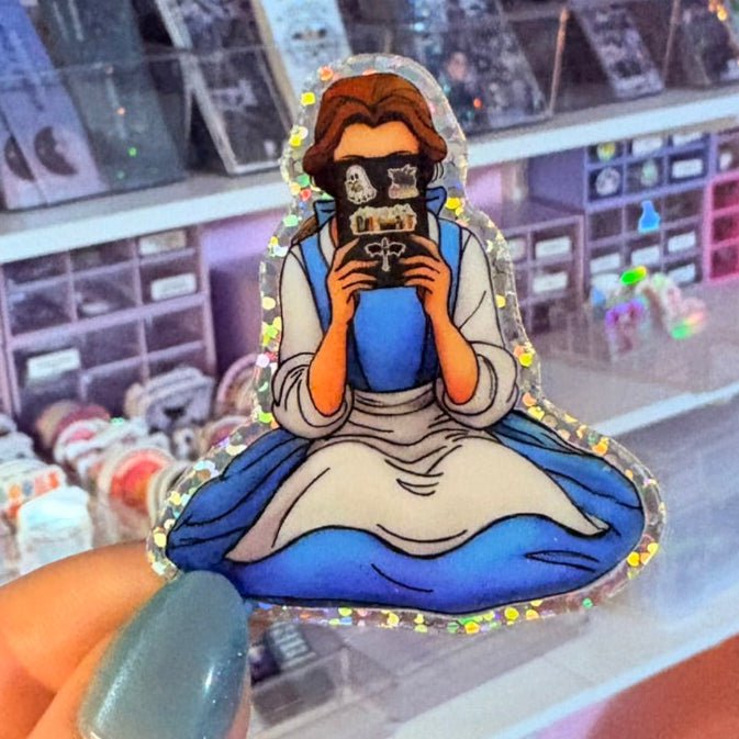 Princess Reading a Kindle Fourth Wing Stickers Edition Glitter Sticker - Pretty Petty Co