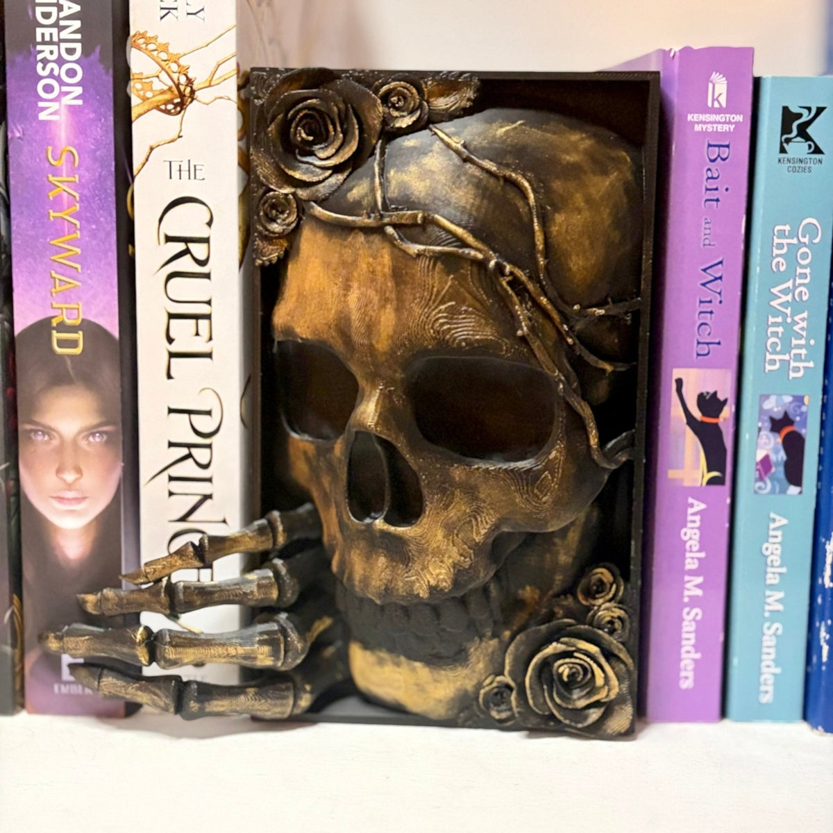 Skull Thorns and Roses Gold Dusted Book Nook - Pretty Petty Co