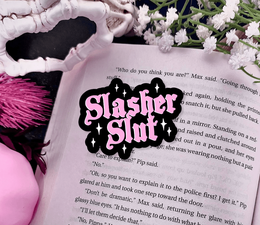 Slasher Slut Sparkle Vinyl Sticker – Durable Waterproof Bookish Decal - Pretty Petty Co