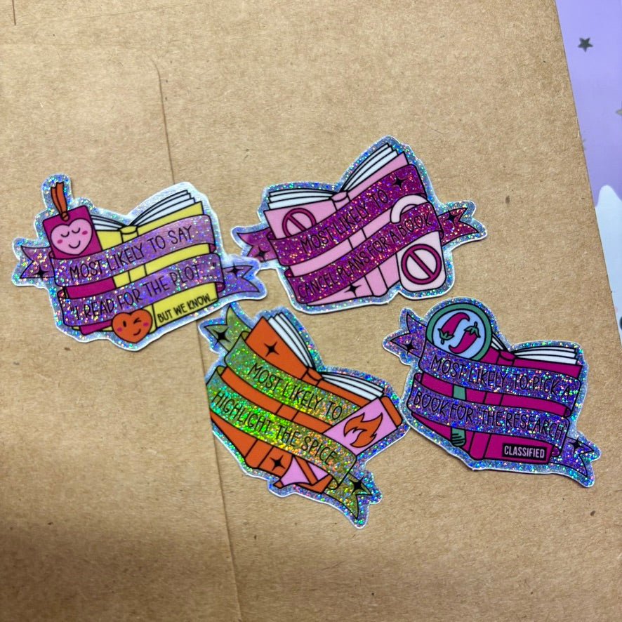 Smut Lovers Tropes Books Mini Sticker Bundle - Crushed Glitter Finish - 4 Stickers - Pretty Petty Co