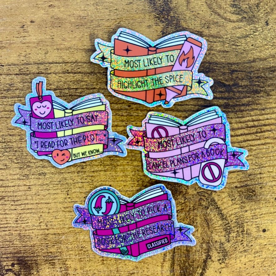 Smut Lovers Tropes Books Mini Sticker Bundle - Crushed Glitter Finish - 4 Stickers - Pretty Petty Co