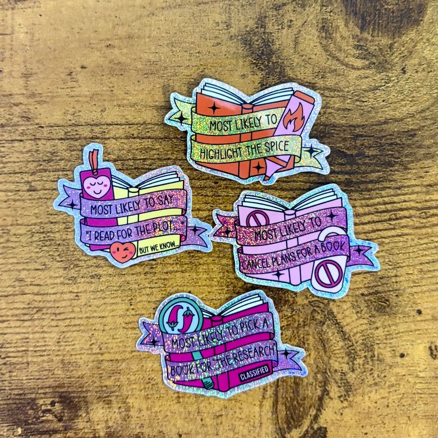 Smut Lovers Tropes Books Mini Sticker Bundle - Crushed Glitter Finish - 4 Stickers - Pretty Petty Co