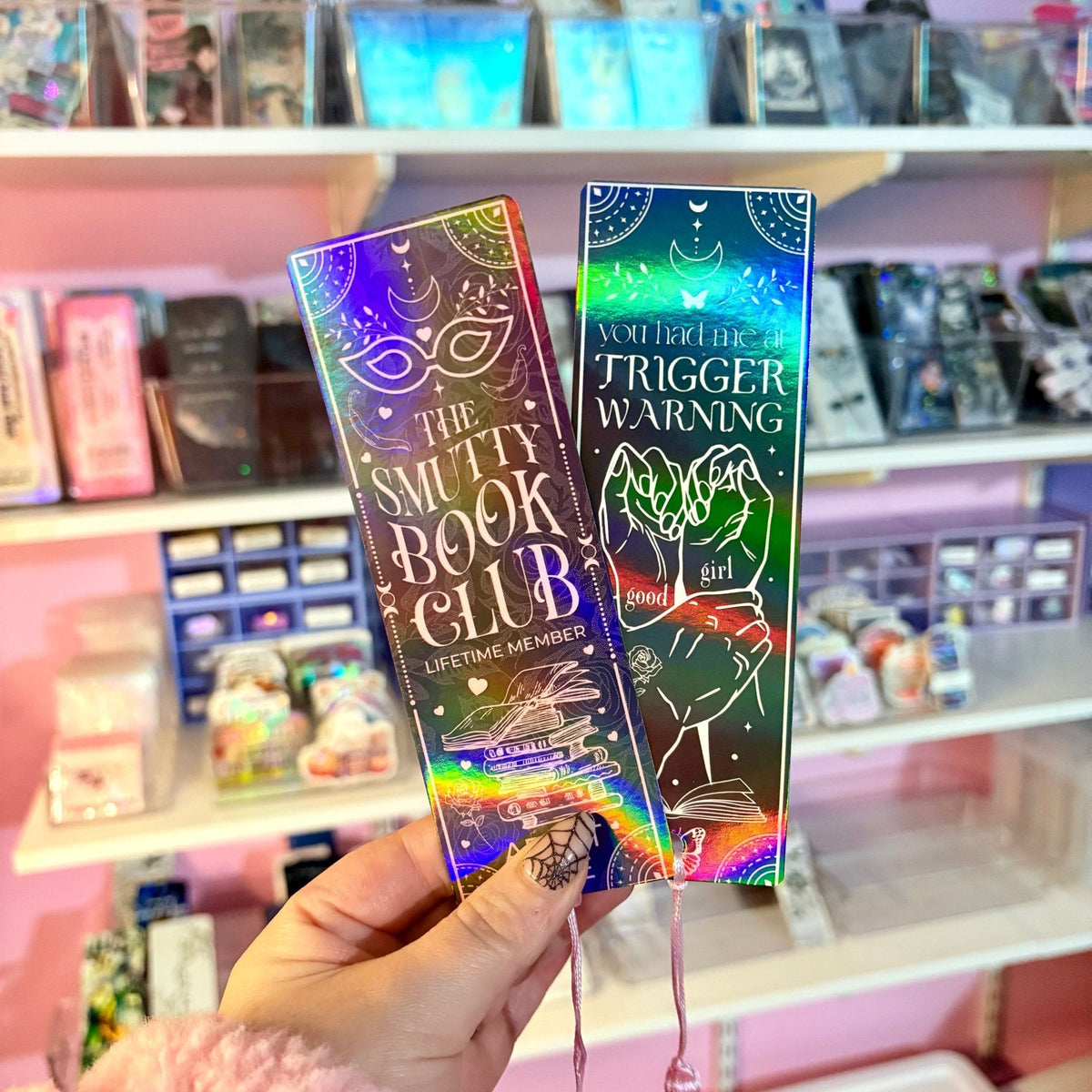 Smutty Book Club Dual-Sided Holographic Laminated Bookmark (pre-tasseled on bottom)
