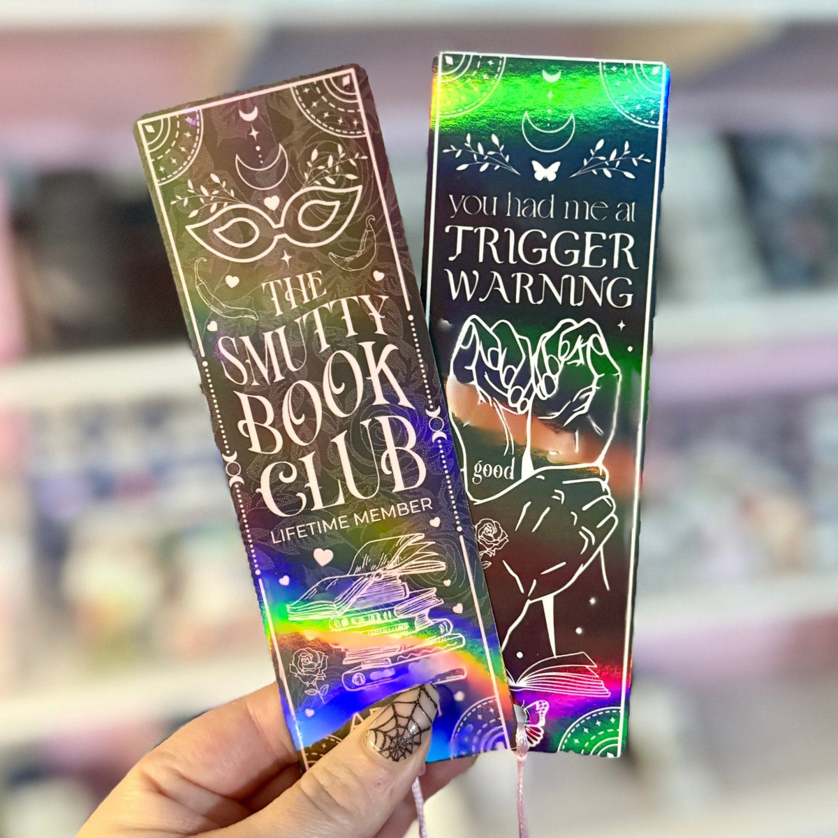 Smutty Book Club Dual-Sided Holographic Laminated Bookmark (pre-tasseled on bottom)