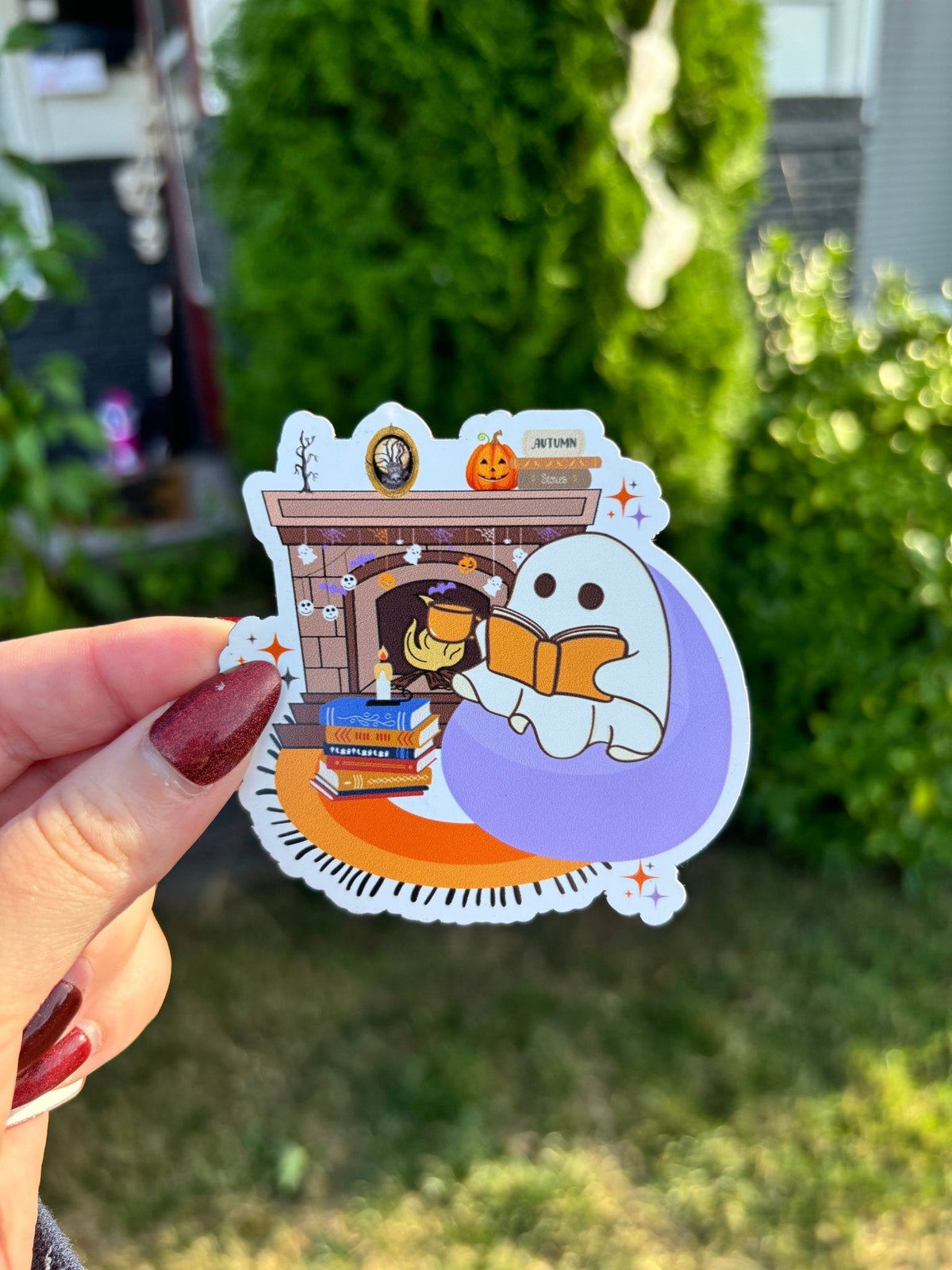 Spooky Halloween Ghost by the Fireplace Magnet
