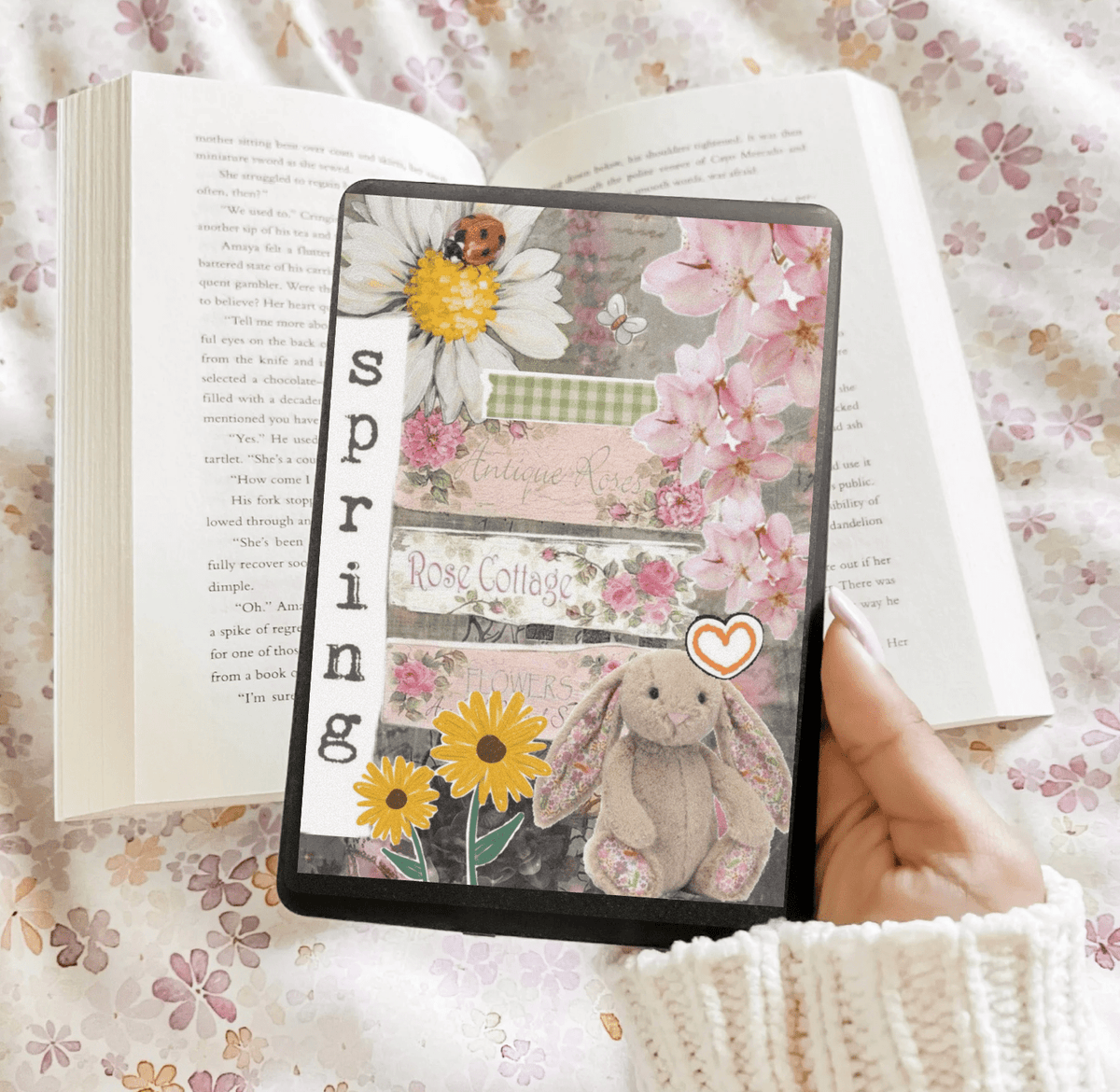 Spring Stuffed Bunny Kindle Insert - Three Sizes - Optional Lamination